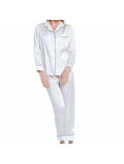 NANJUN Women's Satin Pajamas Sleepwear Long and Short Button-Down Pj Set