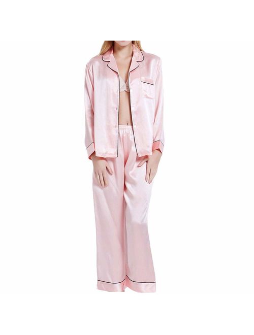 NANJUN Women's Satin Pajamas Sleepwear Long and Short Button-Down Pj Set