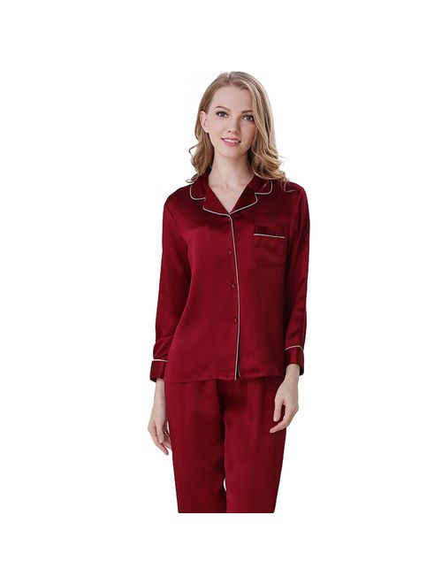 NANJUN Women's Satin Pajamas Sleepwear Long and Short Button-Down Pj Set