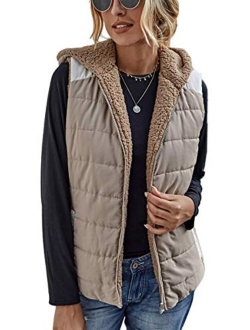 Angashion Women's Warm Sherpa Fleece Zip Up Reversible Vest Sleeveless Lightweight Jacket Outwear with Pockets