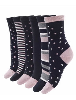 Women's Bamboo Casual Crew Socks - 6 Pairs Seamless Super Soft & Breathable Colorful Fashion Sock Size 9-11