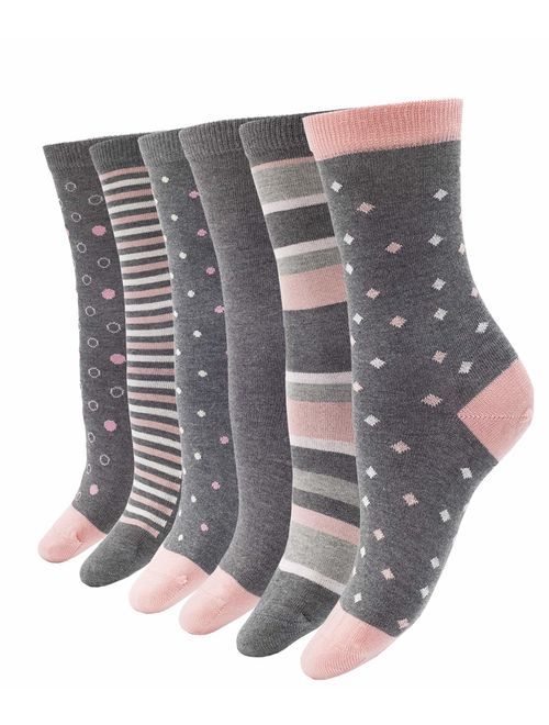 Women's Bamboo Casual Crew Socks - 6 Pairs Seamless Super Soft & Breathable Colorful Fashion Sock Size 9-11