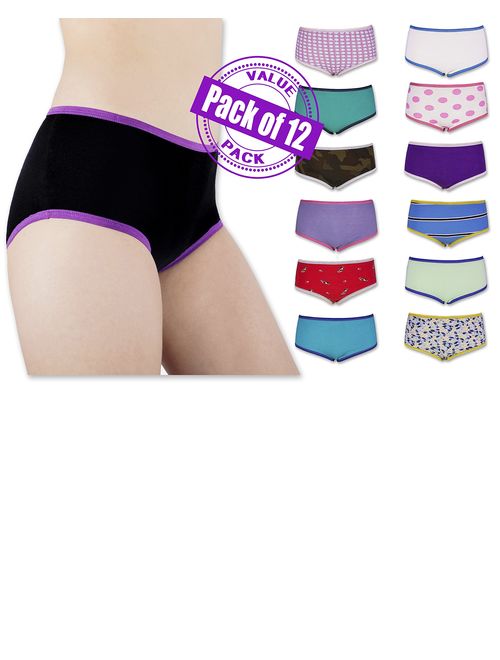 Sexy Basics Womens 12 Pack Full Cut Panty Briefs, Assorted Patterns