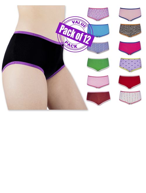 Sexy Basics Womens 12 Pack Full Cut Panty Briefs, Assorted Patterns