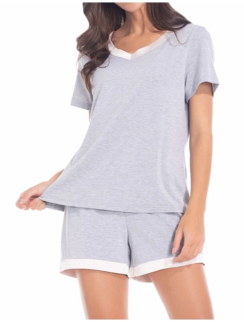 MANCYFIT Pajamas for Women Shorts Set Soft Sleepwear Short Sleeve Pj Lounge Sets