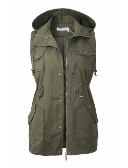 BBX Lephsnt Womens Utility Vest Drawstring Waist Military Sleeveless Jacket