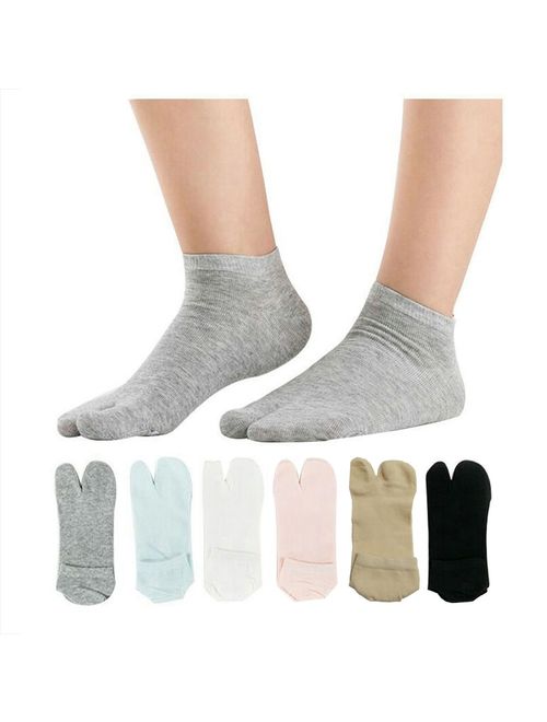 Women's Solid 2 Toe Flip Flop Tabi Socks Geta Ankle Cotton 5/6 Pairs