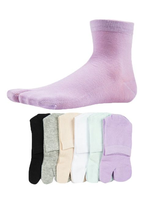 Women's Solid 2 Toe Flip Flop Tabi Socks Geta Ankle Cotton 5/6 Pairs