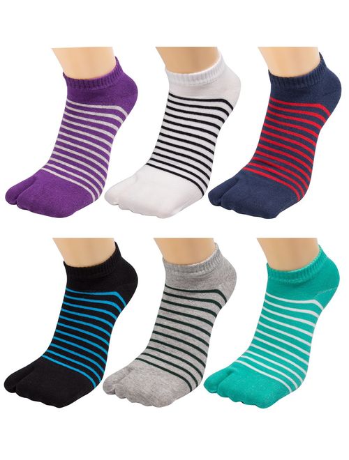 Women's Solid 2 Toe Flip Flop Tabi Socks Geta Ankle Cotton 5/6 Pairs