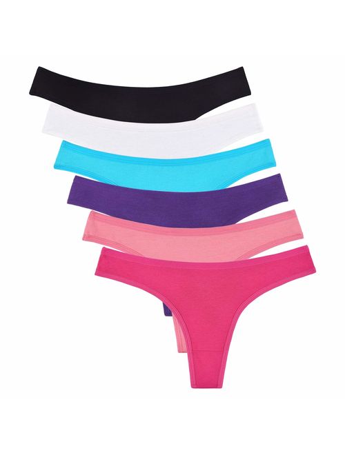 Sunm Boutique 6 Pack Women's Cotton Thongs Breathable Bikini Panties Underwear