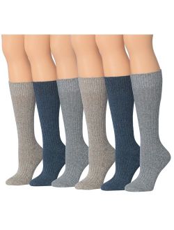 Tipi Toe Women's 3 Pairs Ragg Marled Ribbed Mid-Calf High Wool-Blend Boot Socks