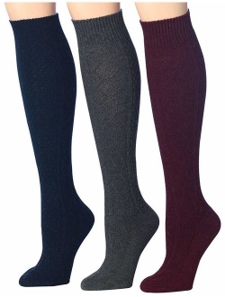 Tipi Toe Women's 3 Pairs Ragg Marled Ribbed Mid-Calf High Wool-Blend Boot Socks