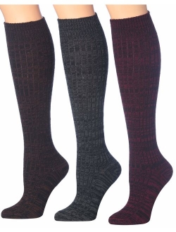 Tipi Toe Women's 3 Pairs Ragg Marled Ribbed Mid-Calf High Wool-Blend Boot Socks