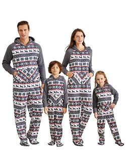 Yaffi Matching Family Footed Pajamas Hoodie Sleeper Christmas PJ's Festival Snowflake Plush Cozy Warm Onesie Grey