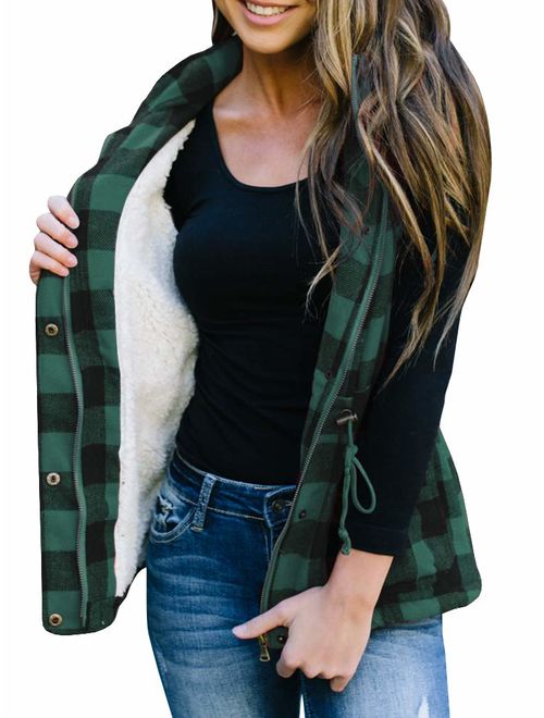 Women's Winter Buffalo Plaid Jacket Vest with Sherpa Fleece Lining