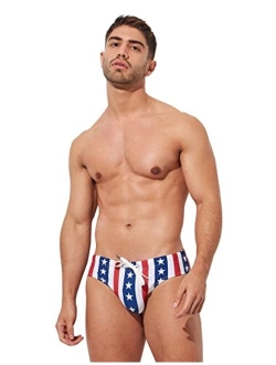 F plus R Mens USA Flag Stars Low Rise Swimwear Bikini Briefs Beach Swimsuit