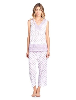 Casual Nights Women's Lace Sleeveless Top and Capri Bottom Sleepwear Pajama Set