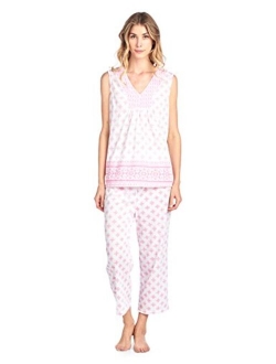 Casual Nights Women's Lace Sleeveless Top and Capri Bottom Sleepwear Pajama Set