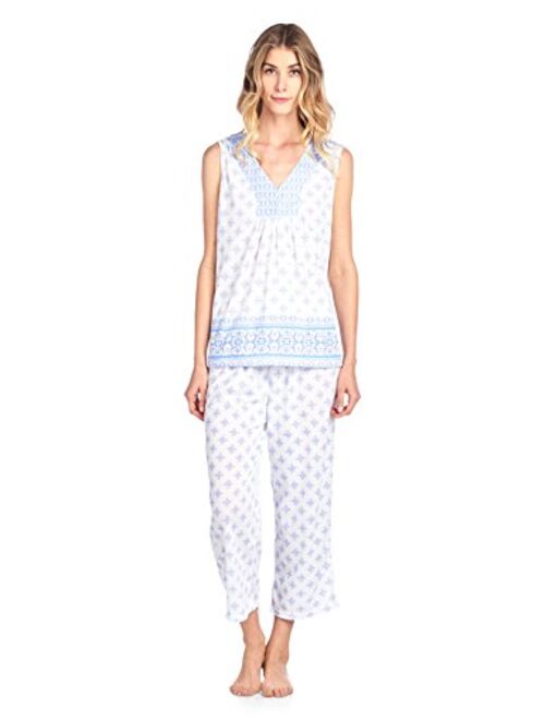 Casual Nights Women's Lace Sleeveless Top and Capri Bottom Sleepwear Pajama Set