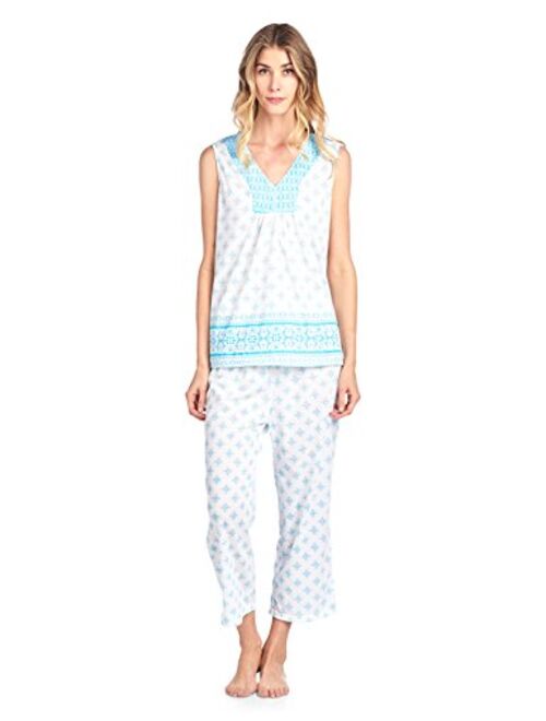 Casual Nights Women's Lace Sleeveless Top and Capri Bottom Sleepwear Pajama Set