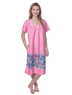 Women's Short Sleeve Housecoat Floral Duster Nightgown