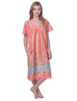 Women's Short Sleeve Housecoat Floral Duster Nightgown