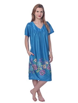 Women's Short Sleeve Housecoat Floral Duster Nightgown