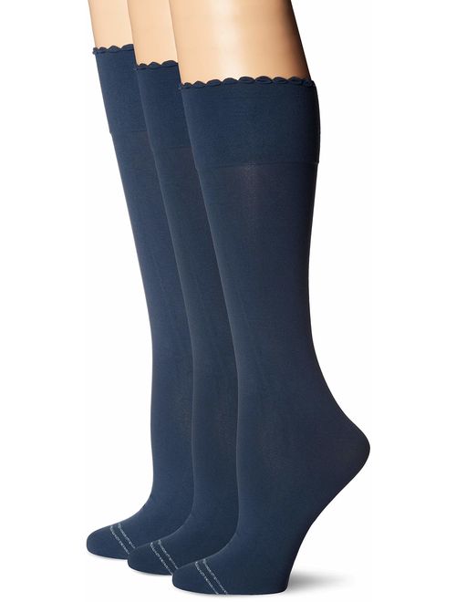 HUE Women's Graduated Compression Knee Hi Socks 3 Pair Pack, Assorted