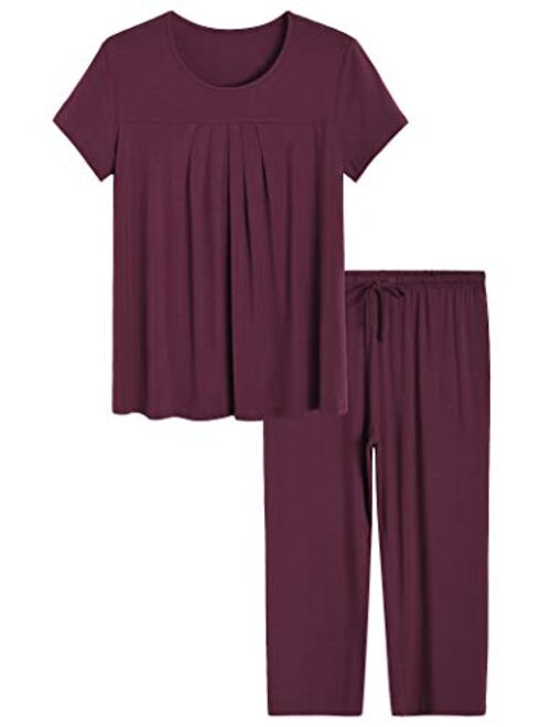 Latuza Women's Pleated Loungewear Top and Capris Pajamas Set