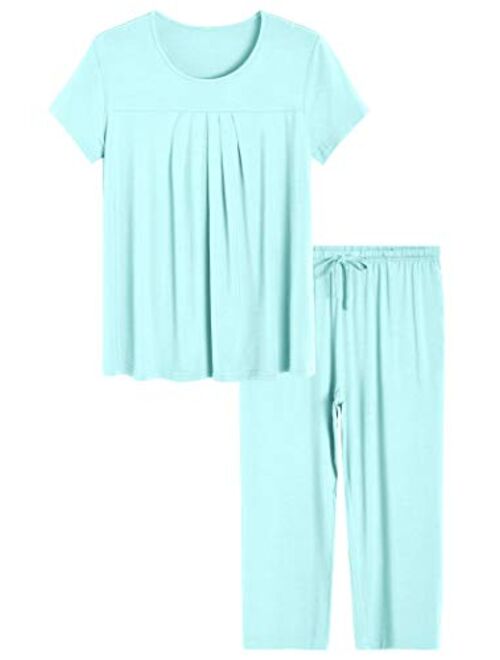 Latuza Women's Pleated Loungewear Top and Capris Pajamas Set