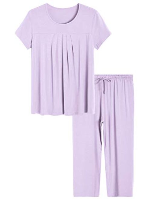 Latuza Women's Pleated Loungewear Top and Capris Pajamas Set