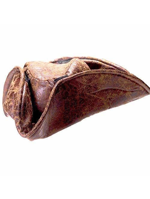 Brown Leatherette Tri-fold Pirate Hat Costume Accessory, Brown, Size One Size