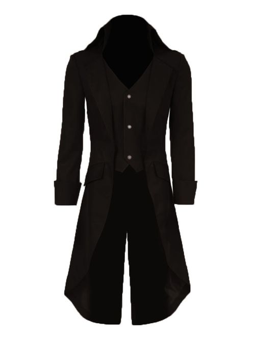 Very Last Shop Mens Gothic Tailcoat Jacket Black Steampunk Victorian Long Coat Halloween Costume