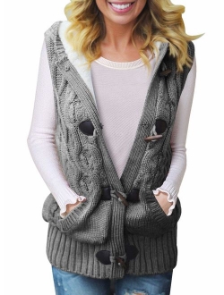 Sidefeel Women Hooded Sweater Vest Knit Cardigan Outerwear Coat