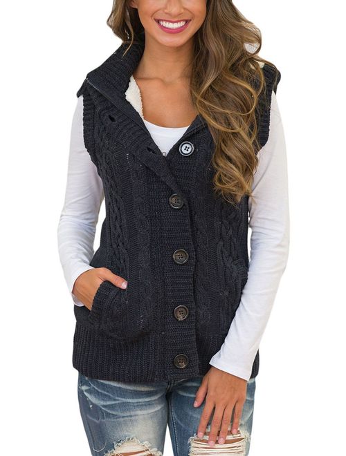 Sidefeel Women Hooded Sweater Vest Knit Cardigan Outerwear Coat