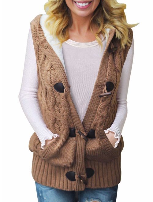 Sidefeel Women Hooded Sweater Vest Knit Cardigan Outerwear Coat