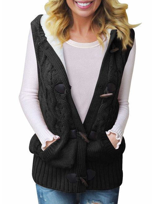 Sidefeel Women Hooded Sweater Vest Knit Cardigan Outerwear Coat