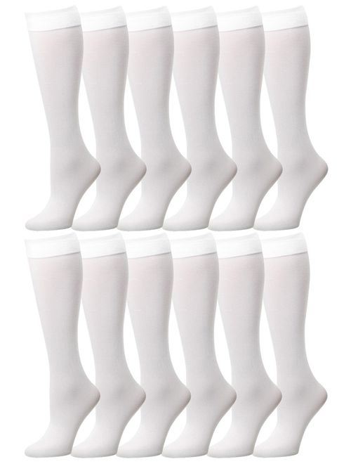 Falari 6 or 12 Pairs Women Trouser Socks with Comfort Band Stretchy Spandex Opaque Knee High