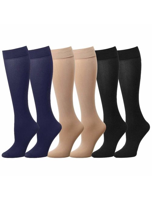 Falari 6 or 12 Pairs Women Trouser Socks with Comfort Band Stretchy Spandex Opaque Knee High