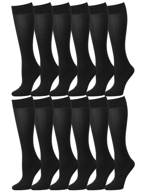 Falari 6 or 12 Pairs Women Trouser Socks with Comfort Band Stretchy Spandex Opaque Knee High