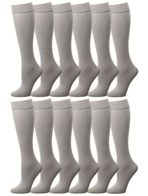 Falari 6 or 12 Pairs Women Trouser Socks with Comfort Band Stretchy Spandex Opaque Knee High