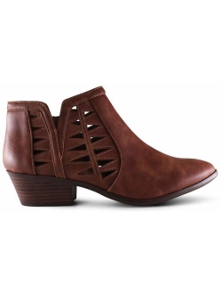 Marco Republic Oslo Womens Perforated Cutout Chunky Block Stacked Heels Ankle Booties Boots