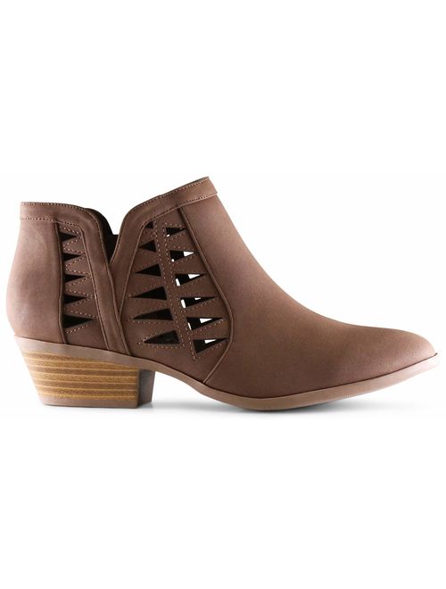 Marco Republic Oslo Womens Perforated Cutout Chunky Block Stacked Heels Ankle Booties Boots