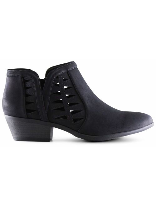 Marco Republic Oslo Womens Perforated Cutout Chunky Block Stacked Heels Ankle Booties Boots