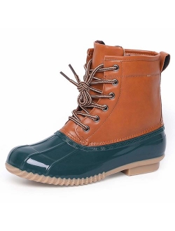 Chenghe Women's Duck Boots Lace Up Two Tone Waterproof Rain Duck Boots