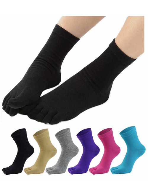 HONOW Women's Low Cut Toe Socks Ankle Cotton Running Socks(Pack of 5/6)