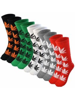 Lystaii 5 Pairs Weed Leaf Printed Cotton Socks Unisex Maple Leaf Printed Socks