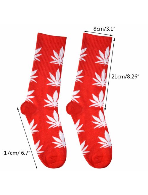 Lystaii 5 Pairs Weed Leaf Printed Cotton Socks Unisex Maple Leaf Printed Socks