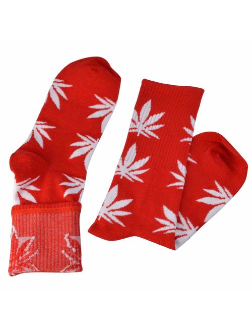 Lystaii 5 Pairs Weed Leaf Printed Cotton Socks Unisex Maple Leaf Printed Socks