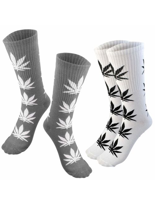 Lystaii 5 Pairs Weed Leaf Printed Cotton Socks Unisex Maple Leaf Printed Socks